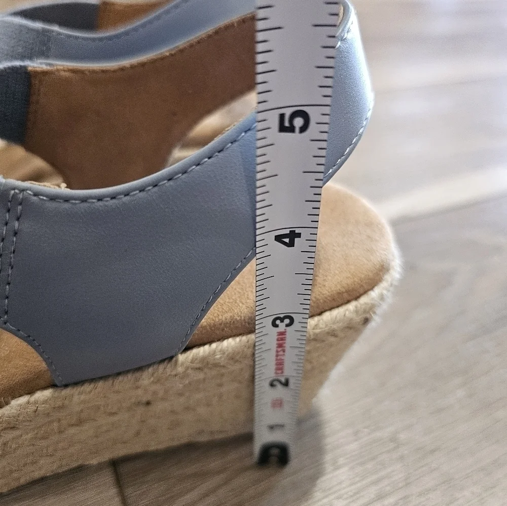 NEW Espadrille Women's Espadrille Wedge Sandals Blue Braided Elastic Slingback - Picture 9 of 13